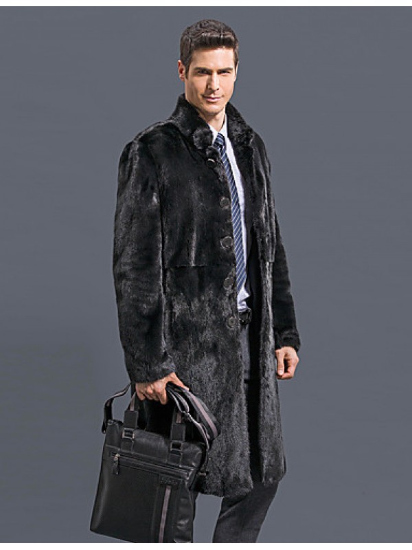 Men's Casual/Daily / Formal / Work Vintage / Street chic Coat Solid Long Sleeve Winter Black Faux Fur Thick