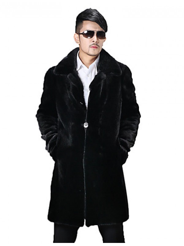 Men's Casual/Daily / Formal Vintage / Street chic Coat Solid Peaked Lapel Long Sleeve Winter Black Faux Fur Thick